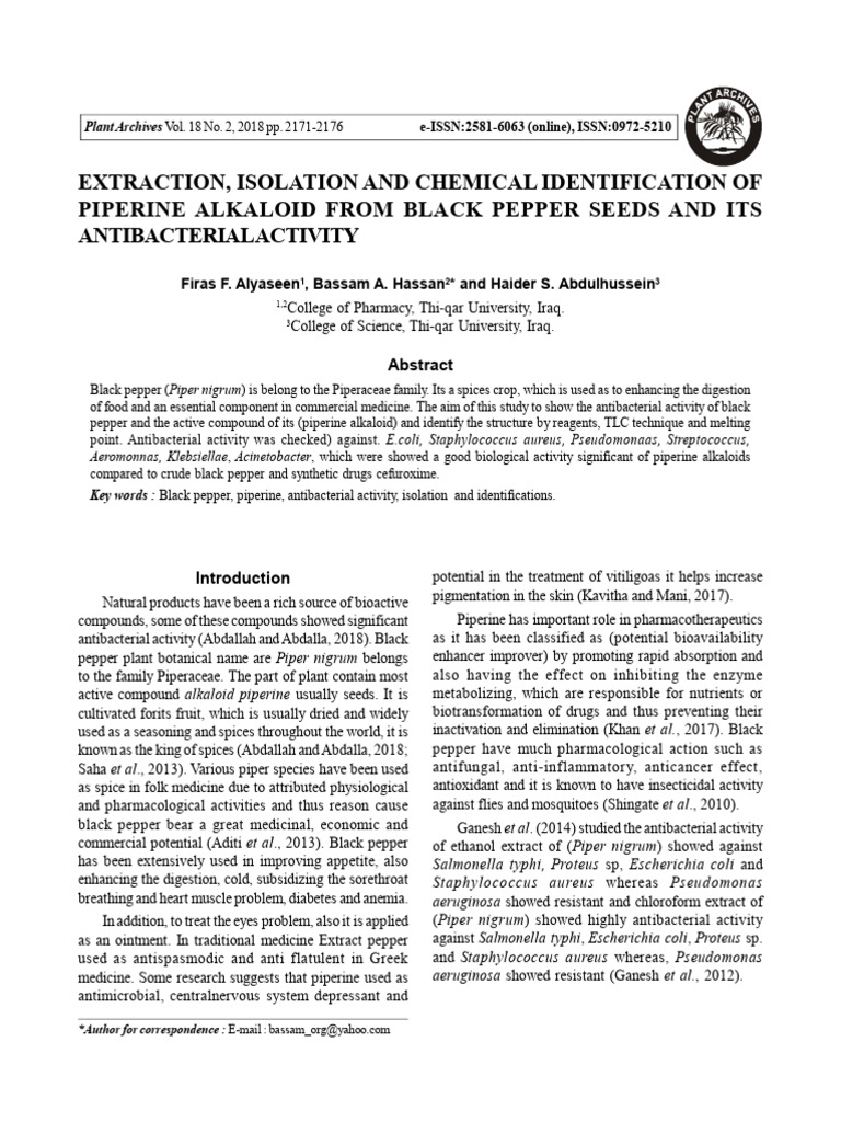 Antibacterial Activity of Piperine from Black Pepper | PDF ...