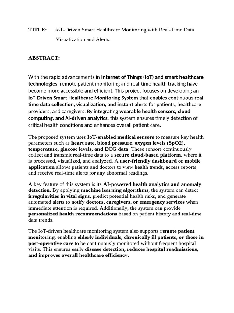 IoT Smart Healthcare Monitoring System | PDF | Monitoring (Medicine ...