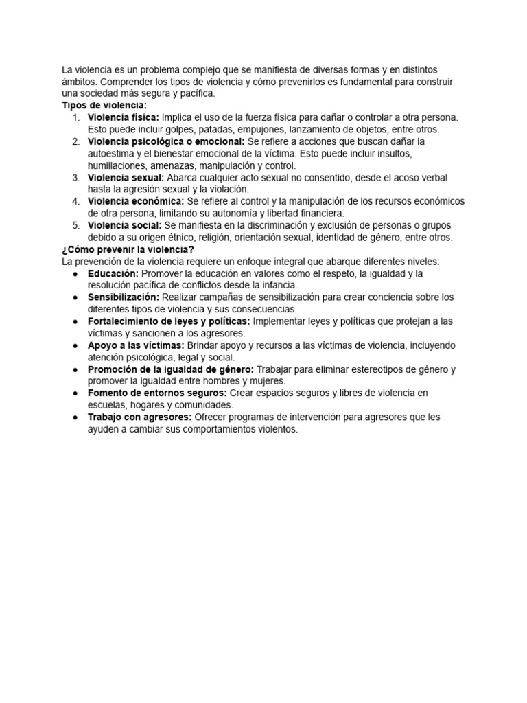 Tipos y Prevención de la Violencia | PDF