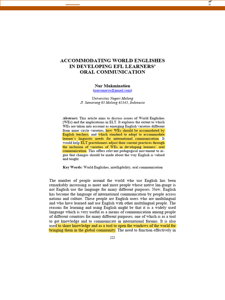 World Englishes in EFL Oral Communication | PDF | English As A Second ...