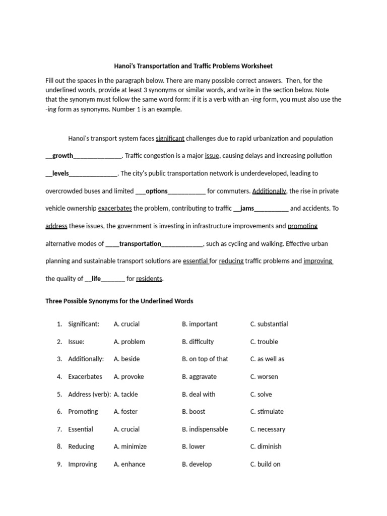 Transportation Problems of Hanoi Worksheet | PDF | Transport | Traffic ...