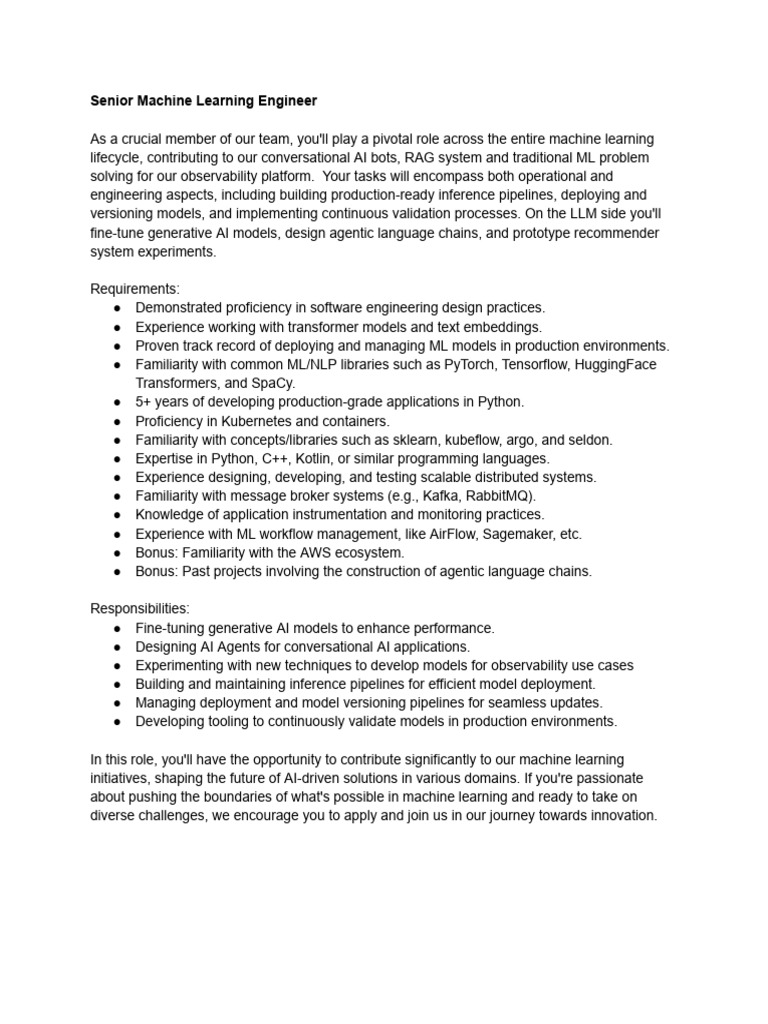 Senior Machine Learning Engineer Role | PDF | Artificial Intelligence ...