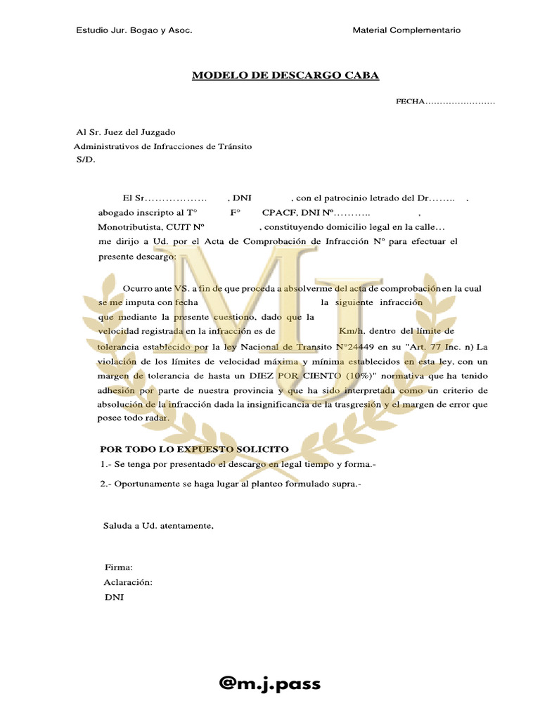 Modelo Descargo Multas de Transito | PDF