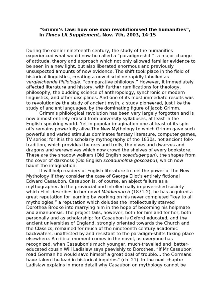 Grimms Law How One Man Revolutionised TH | PDF | Middlemarch | Latin