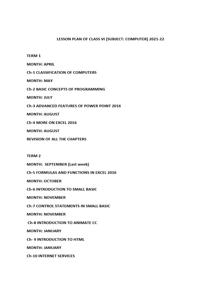 Lesson Plan of Class6 | PDF | Html | World Wide Web