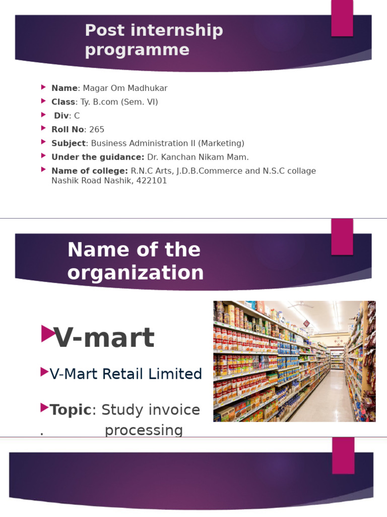 Post Internship Programme: Name Class Div Roll No Subject Under The ...