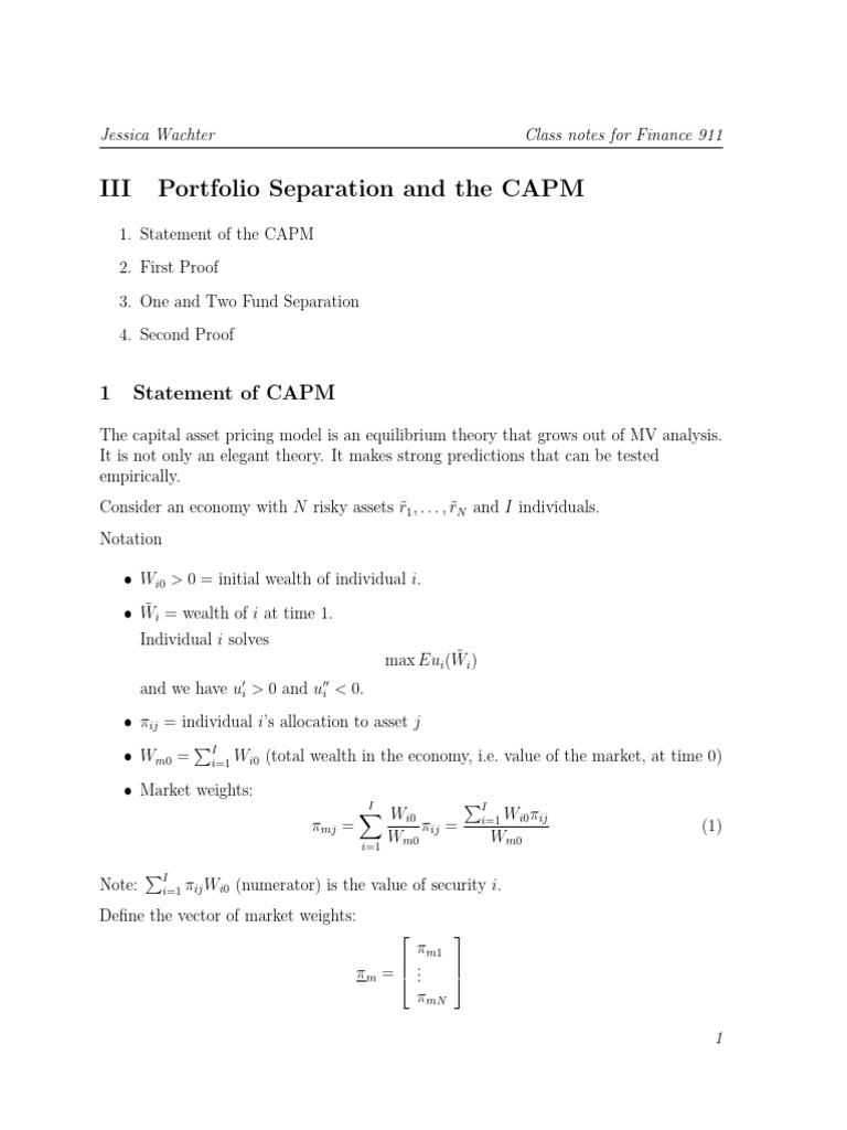 CAPM and Portfolio Separation Notes | PDF | Capital Asset Pricing Model ...
