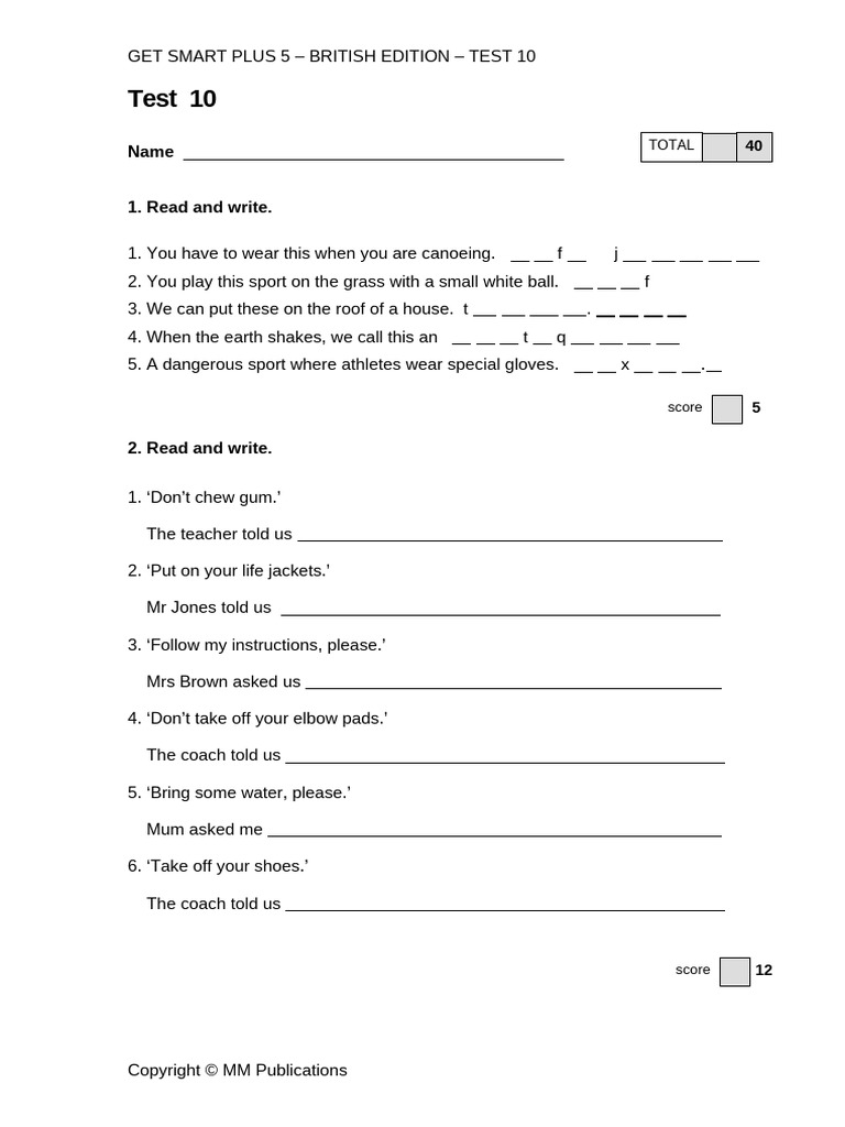 Get Smart Plus 5 British Test 10 | PDF
