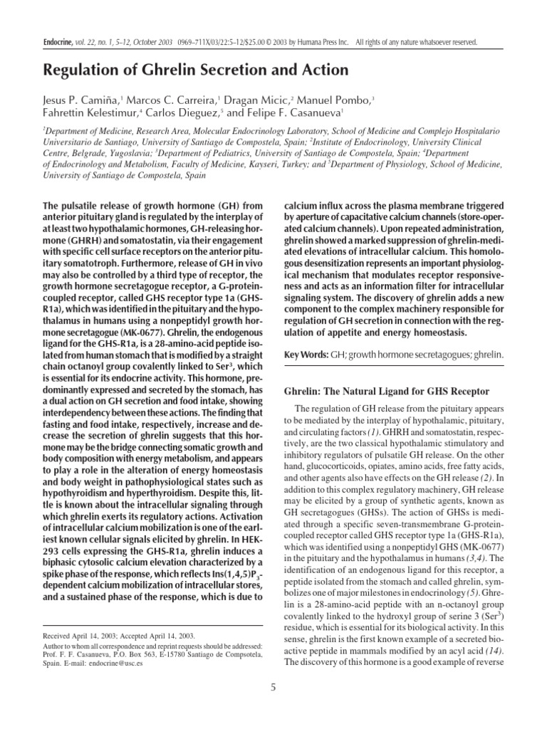 Ghrelin: Regulation of GH Secretion | PDF | Cell Signaling | Growth Hormone