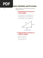 Trigonometric Identities and Formulas