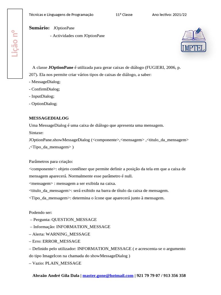 Caixas de Diálogo com JOptionPane | PDF | Janela (informática ...