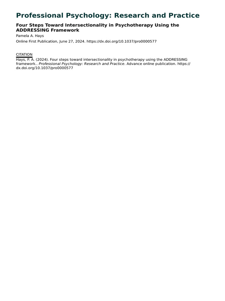 Professional Psychology - Research and Practice Four Steps Toward ...