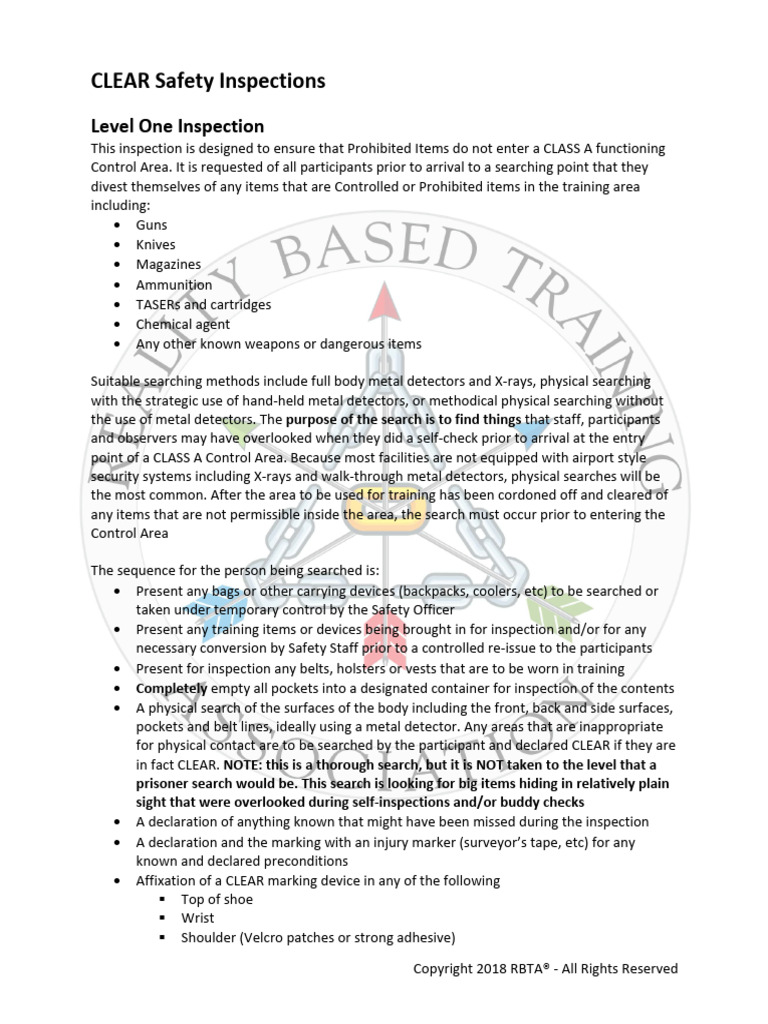 CLEAR Safety Inspections Protocols | PDF | Metal Detector