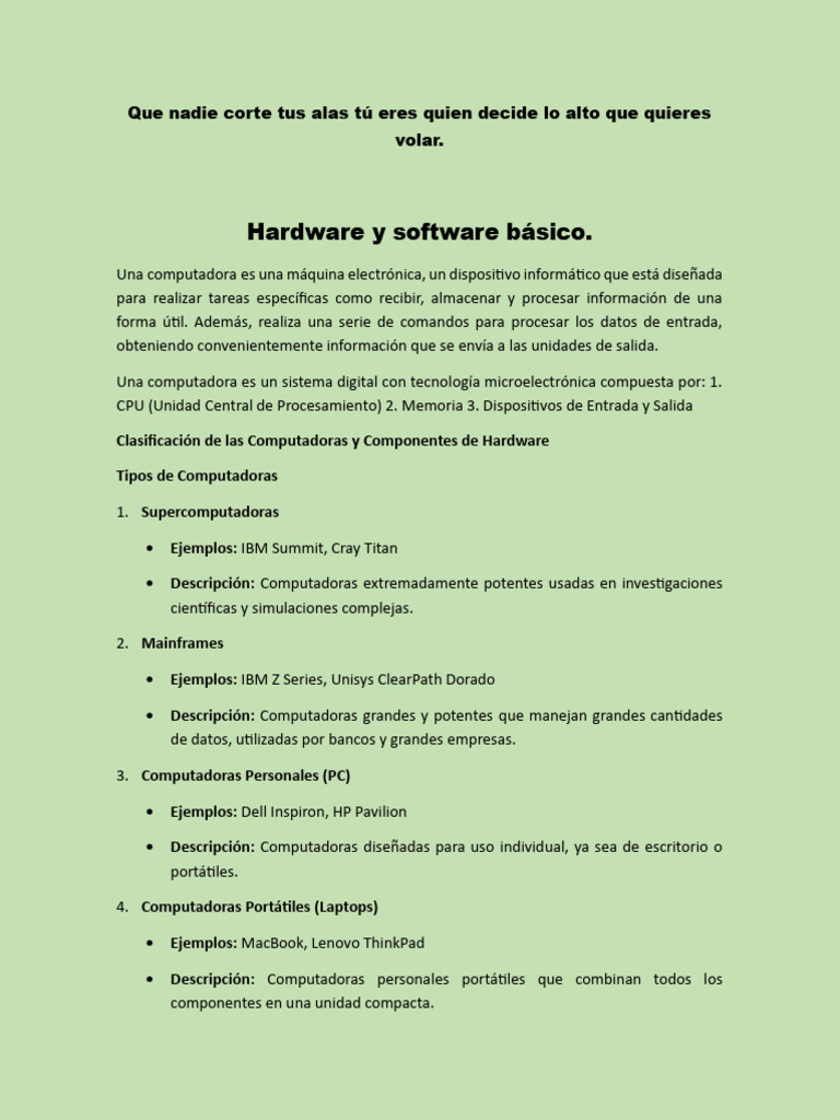 Hardware y Software Básico | PDF | Periférico | Hardware de la computadora