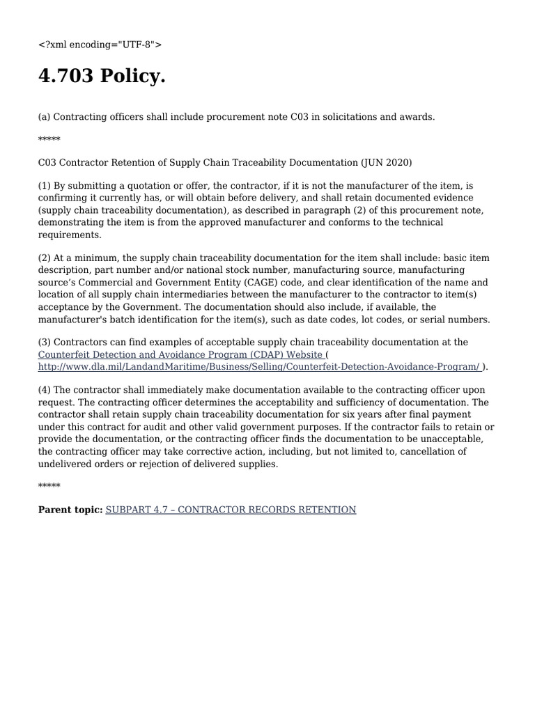 Contractor Supply Chain Documentation Requirements | PDF