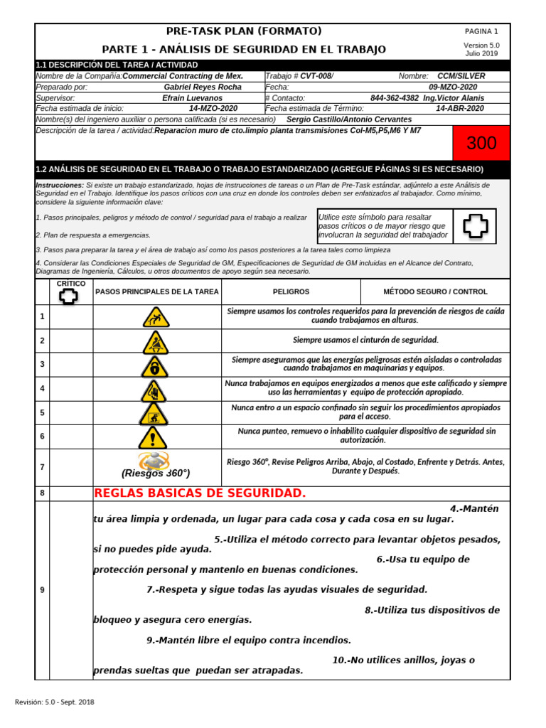 Plan de Pre-Task y Seguridad Laboral | PDF | Soldadura | Construcción
