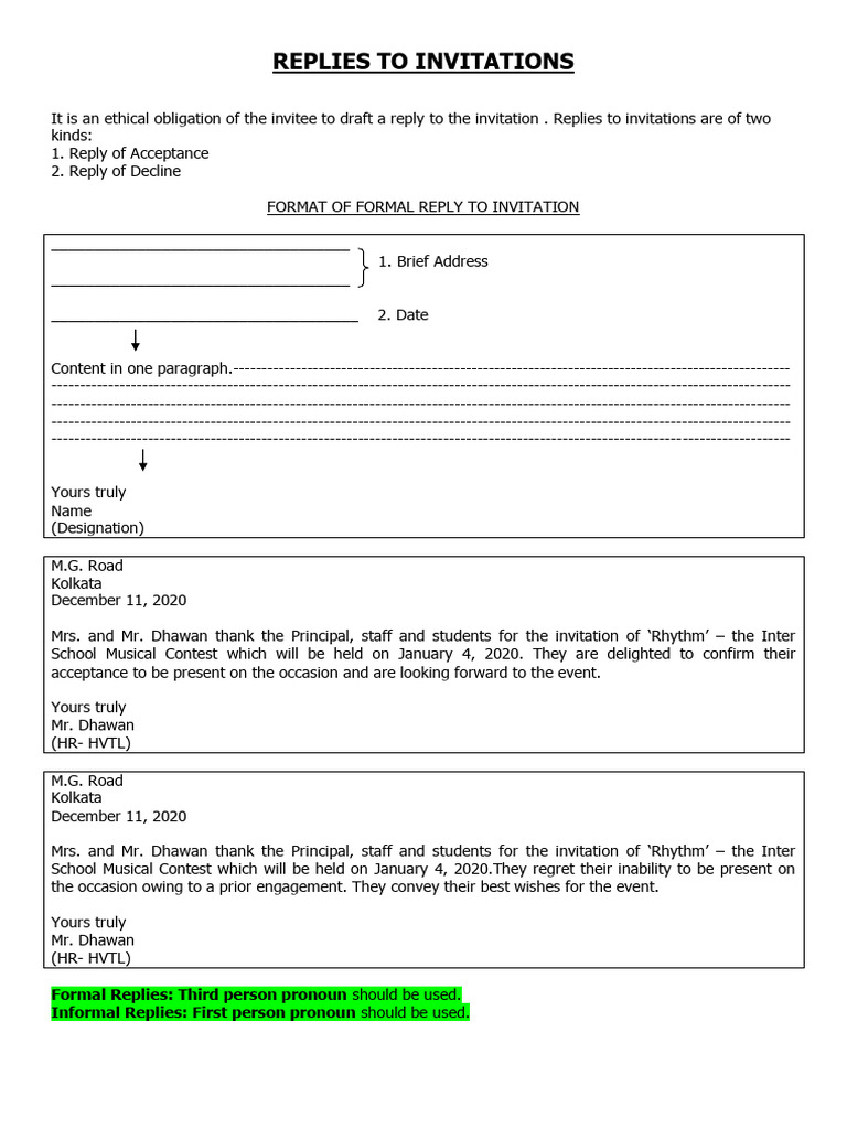 How to Reply to Invitations Formally | PDF
