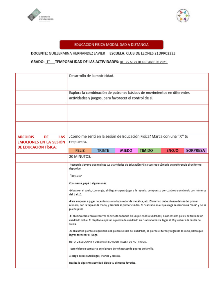 Plan 1° CLM Del 25 Al 29 de Octubre 2021 | PDF