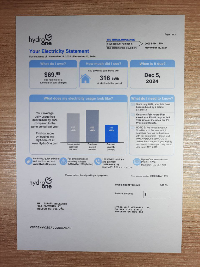 Hydro One Bill Summary | PDF
