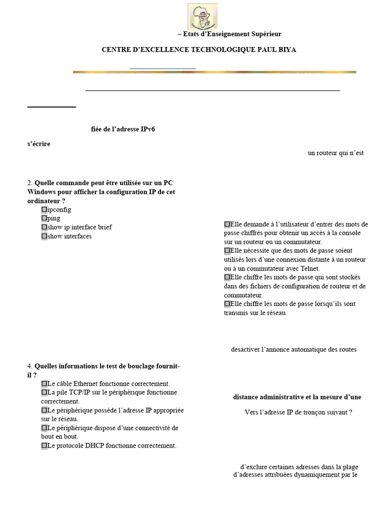 Test de bouclage et CCNA 2025 | PDF | Adresse IP | Routage