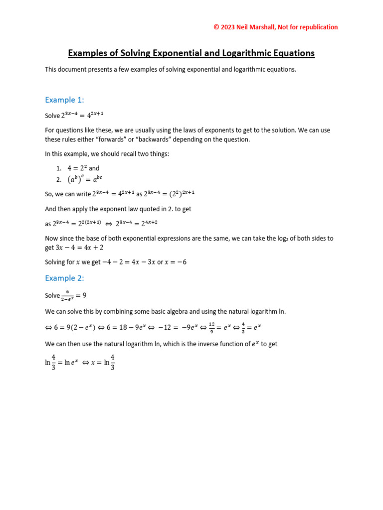 Examples of Solving Exponential and Logarithmic Eq 241215 232248 | PDF ...