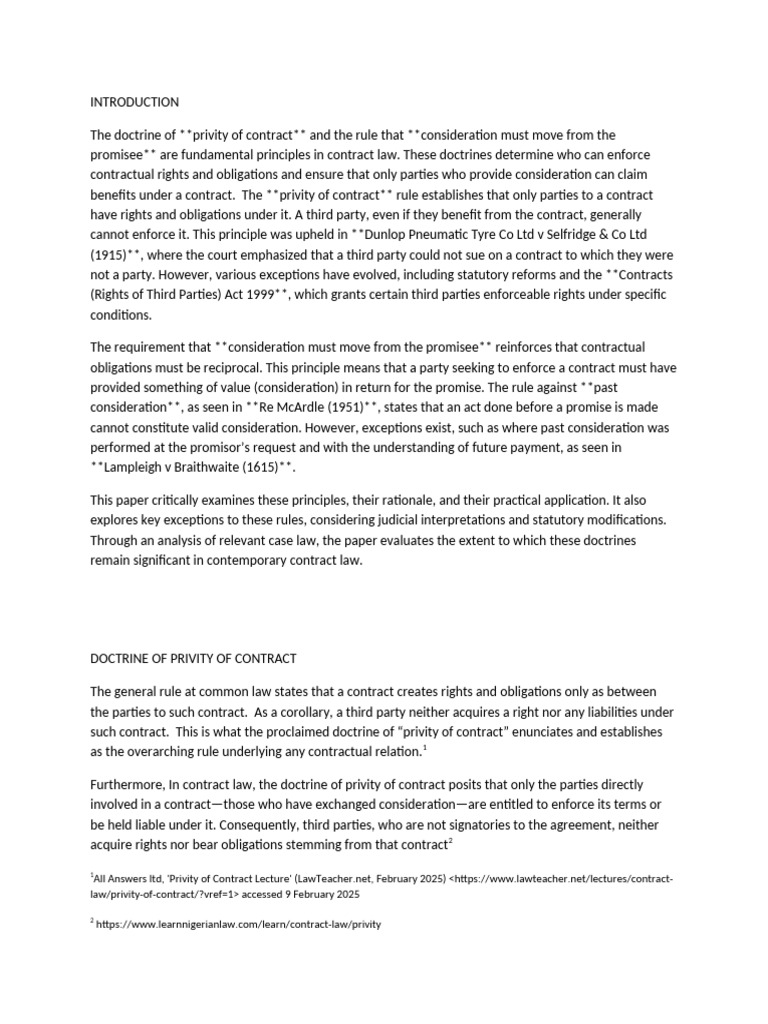 Privity of Contract and Consideration Rules | PDF | Consideration ...