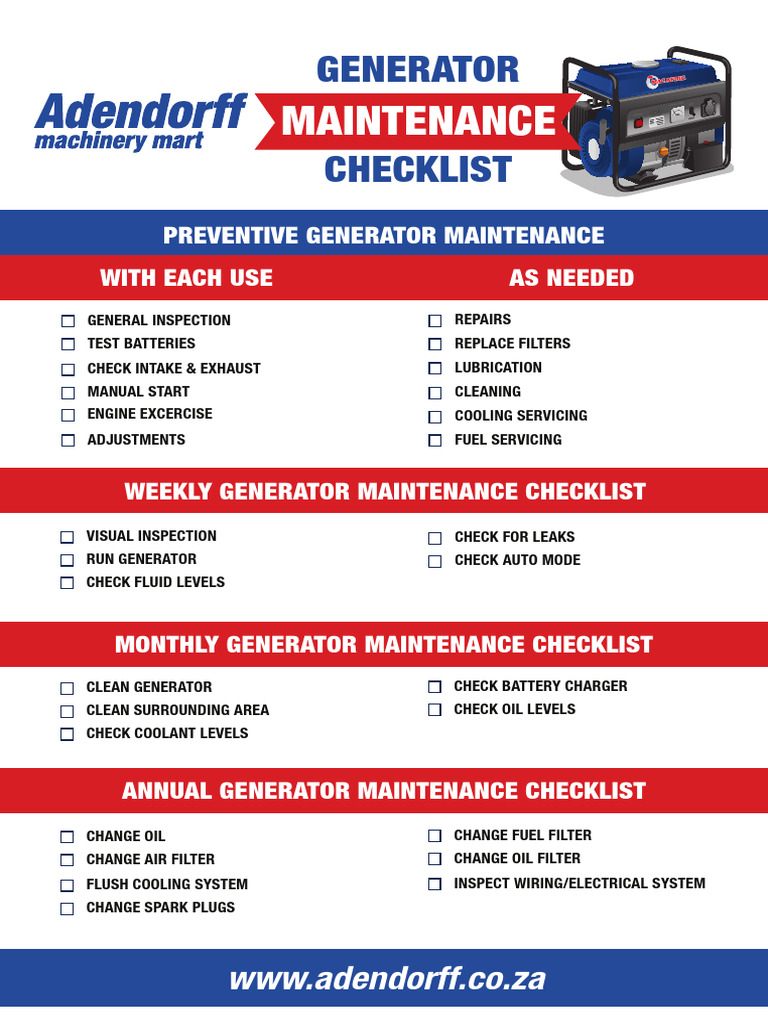 Monthly Generator Maintenance Checklist | PDF