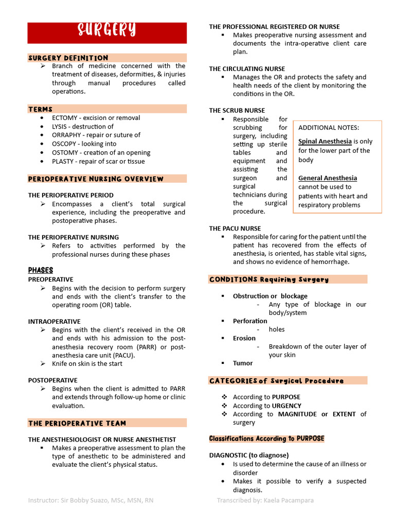 Overview of Perioperative Nursing Care | PDF | Anesthesia | Lung