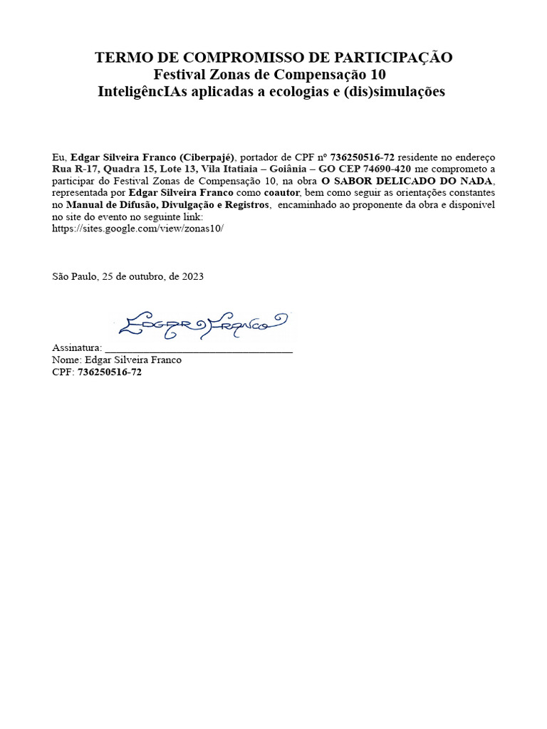 Compromisso Festival Zonas de Compensação 10 | PDF