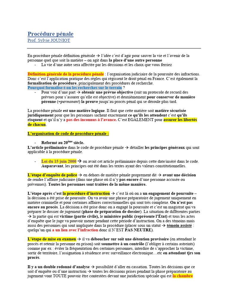 Organisation de la procédure pénale | PDF | Crimes | Crime et violence