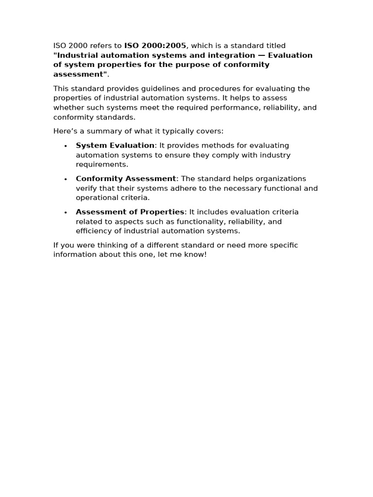 ISO 2000: Industrial Automation Standards | PDF