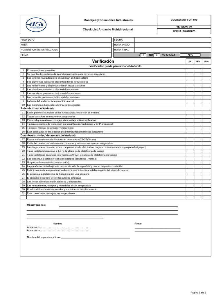 Check List Andamio Multidirecional 2025 | PDF | Andamio