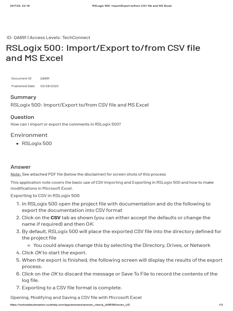 RSLogix 500: CSV Import/Export Guide | PDF | Comma Separated Values ...