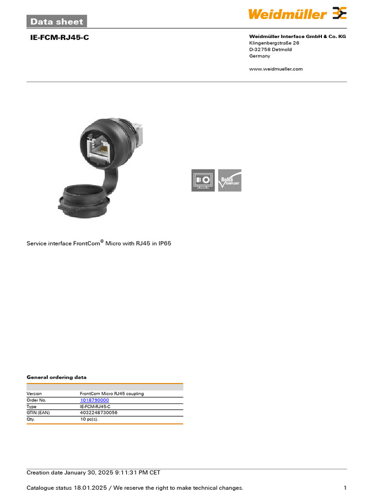 RJ45 - 1018790000 - IE-FCM-RJ45-C - en | PDF | Electrical Engineering