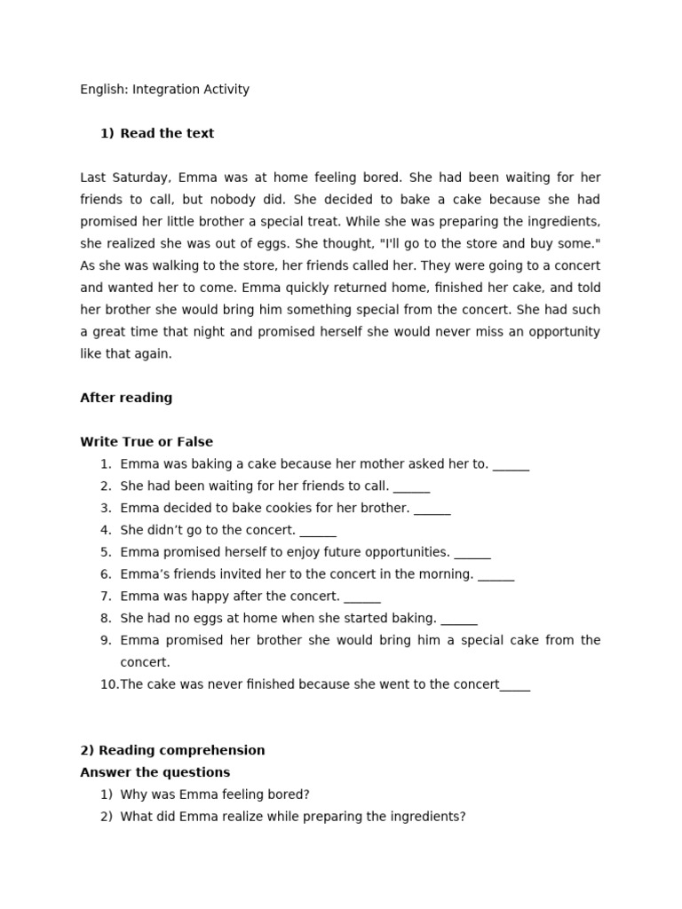 English- Integration Activity | PDF | Cakes