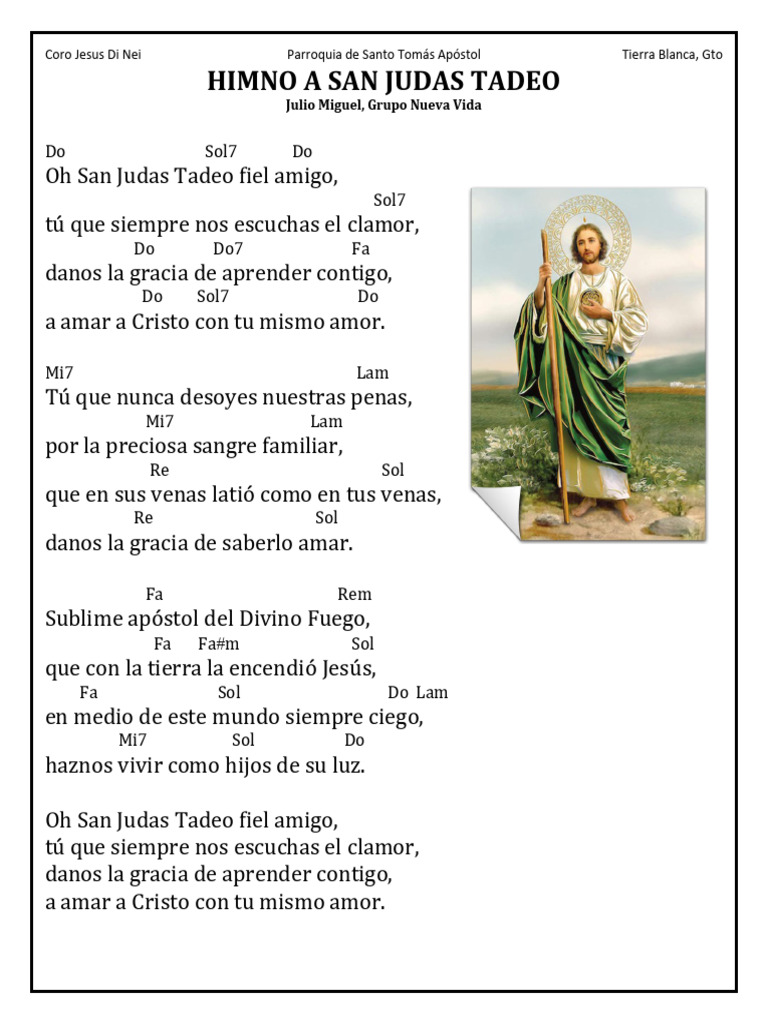 Himno a San Judas Tadeo: Letra y Acordes | PDF