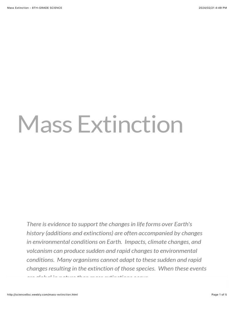 Mass Extinction | PDF | Earth | Extinction