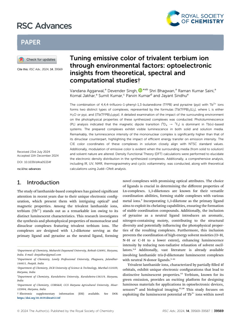 Tuning Terbium Ion Emission Colors | PDF | Coordination Complex ...