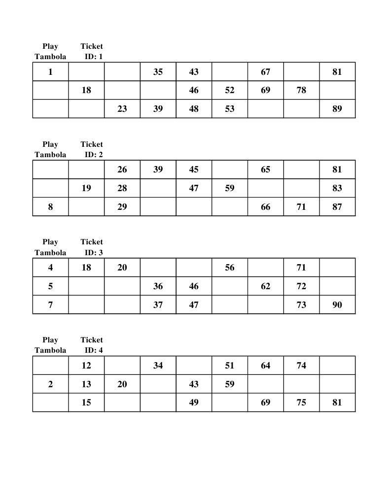 Tambola Ticket PDF