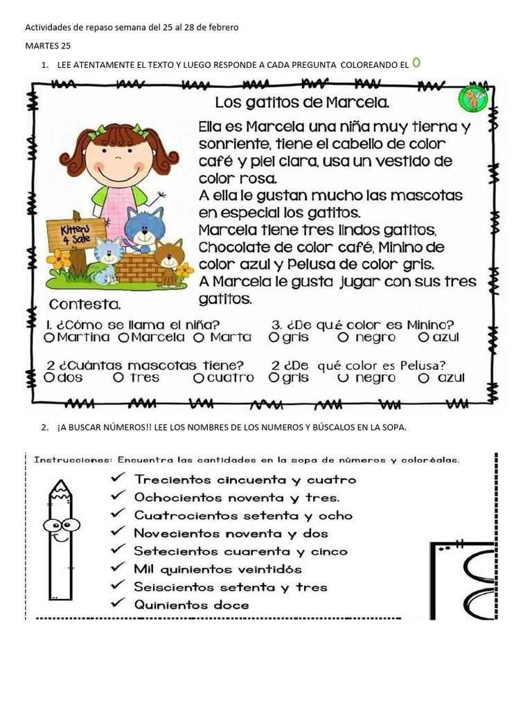 Actividades de repaso del 25 al 28 de febrero | PDF