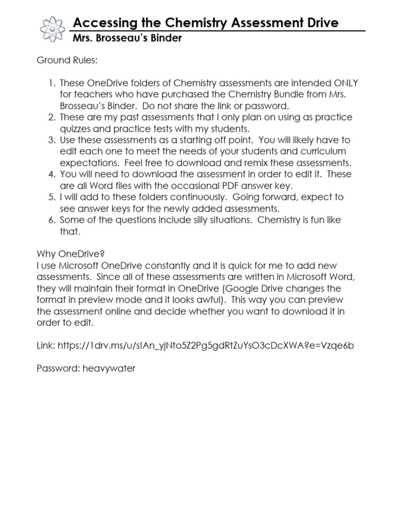 Chemistry Assessment Drive Instructions | PDF