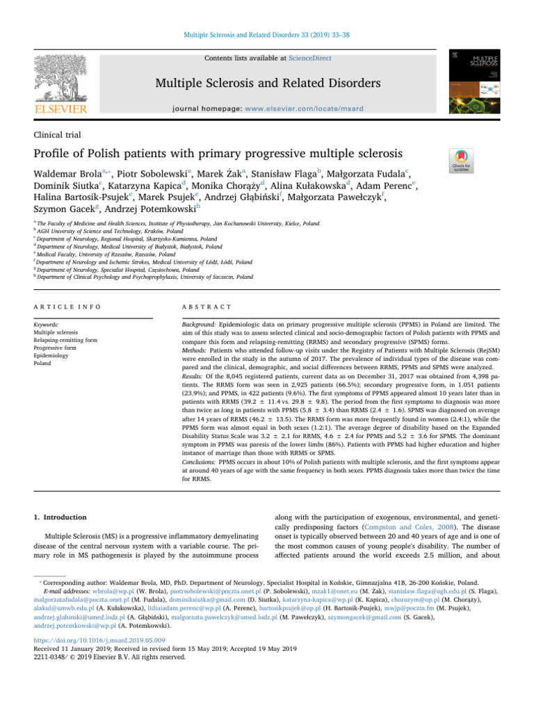 Polish Patients with Primary Progressive MS | PDF | Multiple Sclerosis ...
