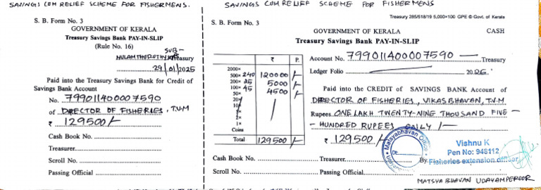 Kerala Treasury Savings Bank Pay-In Slip | PDF | Money