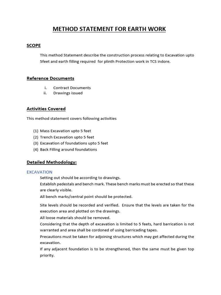Method Statement for Excavation Work | PDF