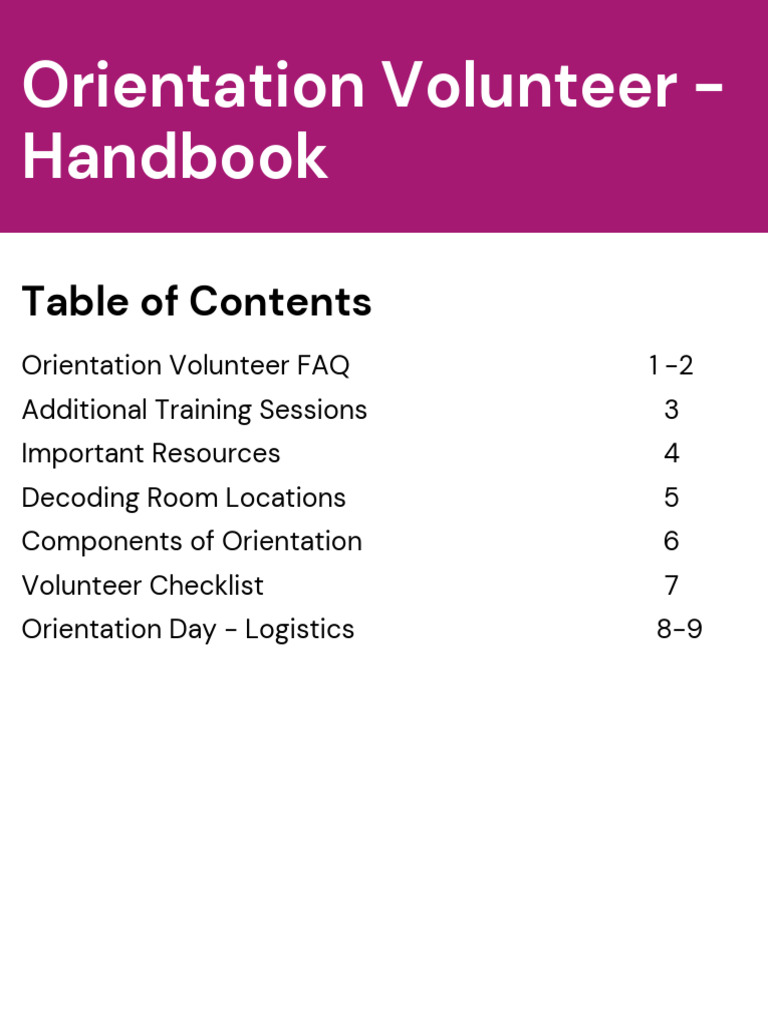 Orientation Volunteer Handbook Guide | PDF | Faq