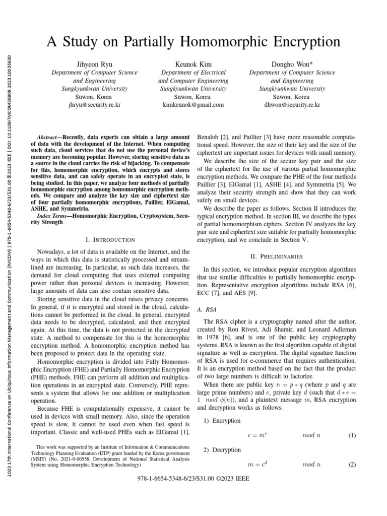 Analysis of Partially Homomorphic Encryption | PDF | Cryptography ...