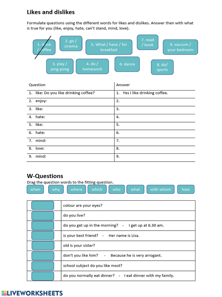 Likes and Dislikes Questionnaire Guide | PDF