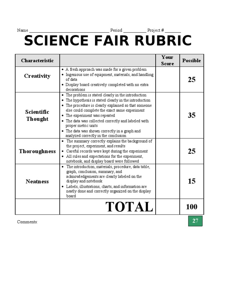 Science Fair Project Evaluation Rubric | PDF