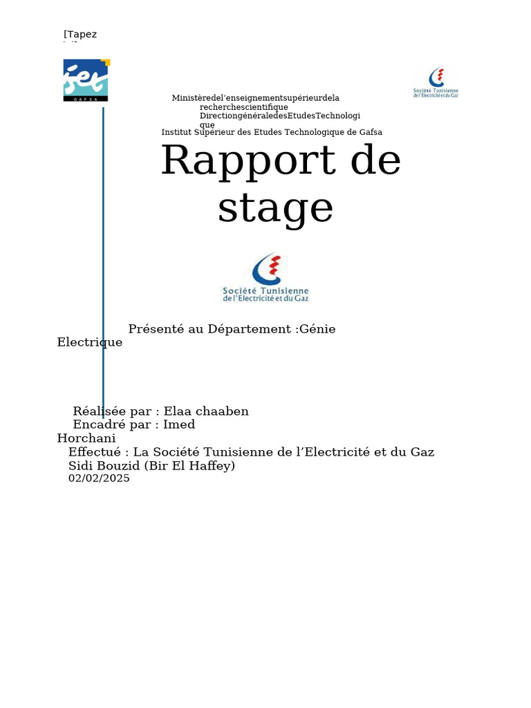 Rapport de stage à la STEG Sidi Bouzid | PDF | Gaz naturel | Puissance ...
