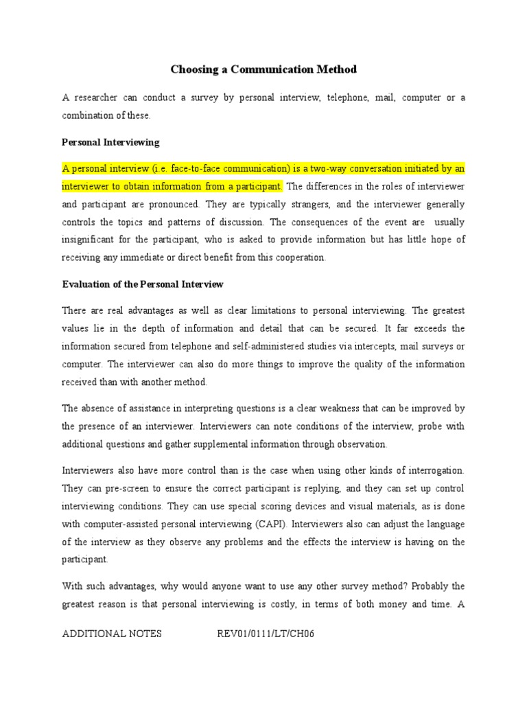 CHP6 - Choosing A Communication Method | PDF | Survey Methodology ...